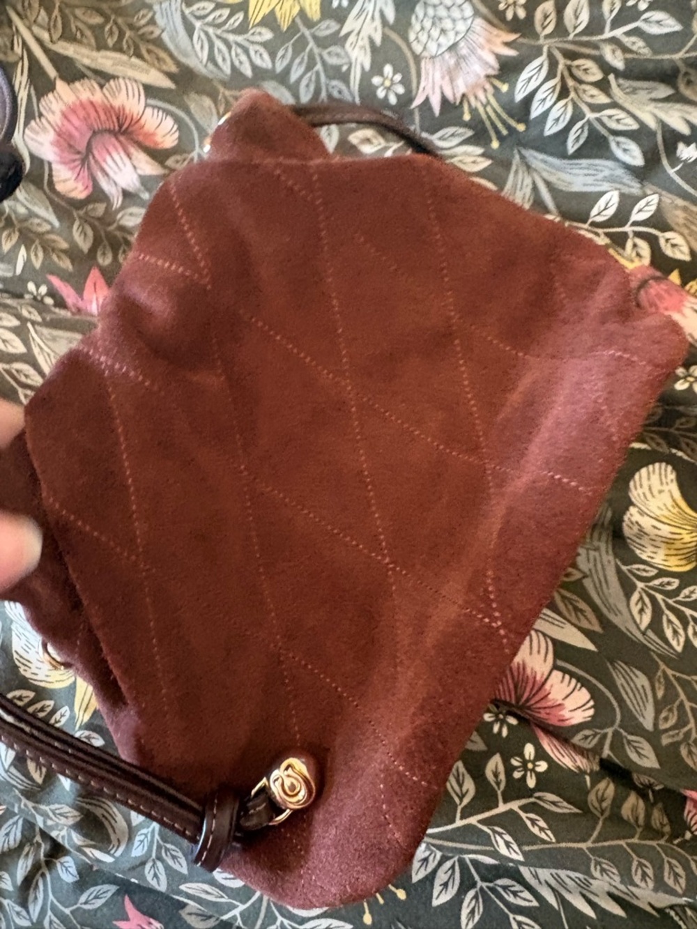 Coach Mini Faye Brown Suede Drawstring Crossbody - Picture 5 of 6